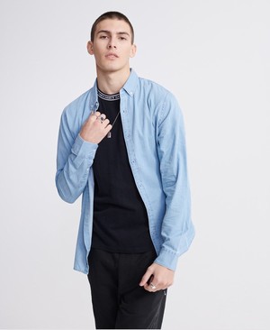 Superdry Classic Twill Lite Férfi Hosszú Ujjú Ing Kék | LGHWZ8604